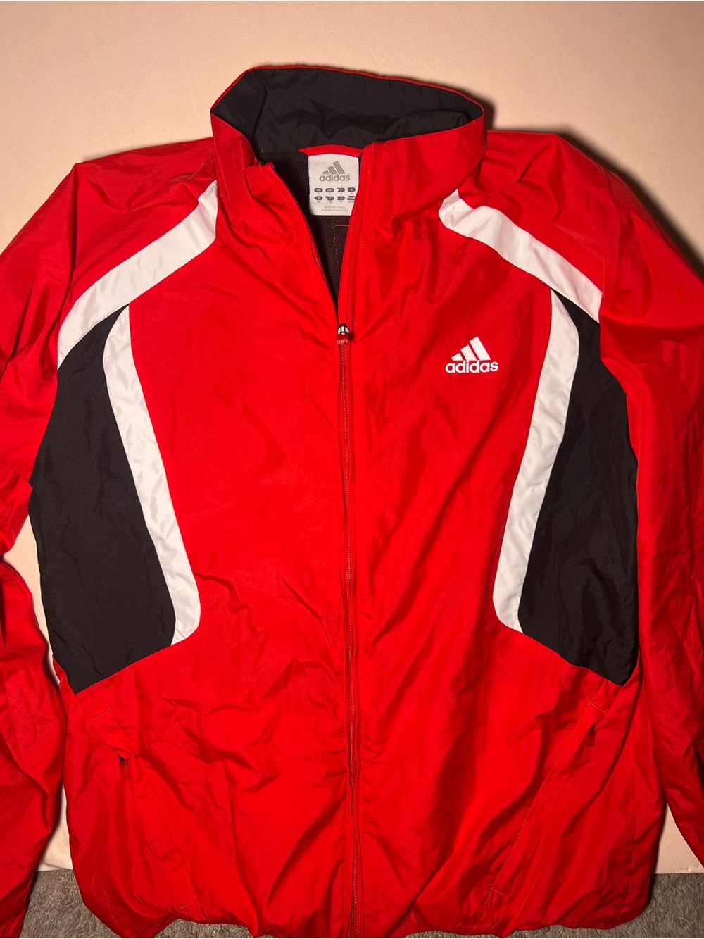 Adidas Red Windbreaker Jacket with Black & White Panels